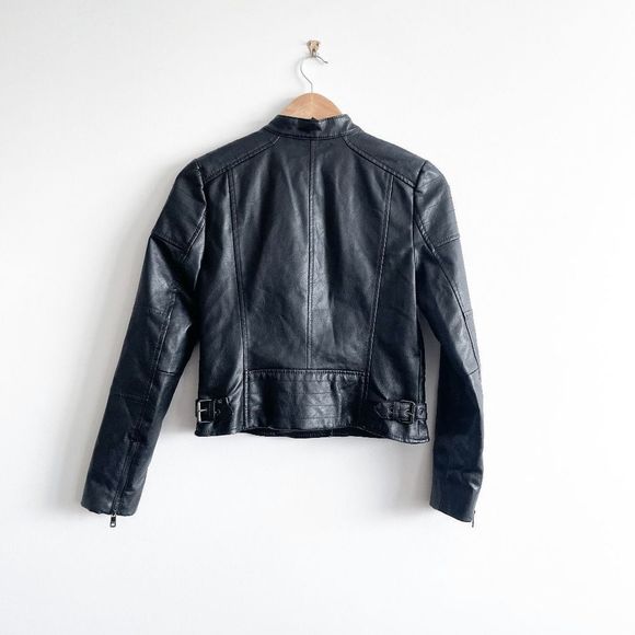 Banana Republic Womens Moto Faux Leather Jacket Full Zip Mock Neck Black XS - Picture 2 of 7